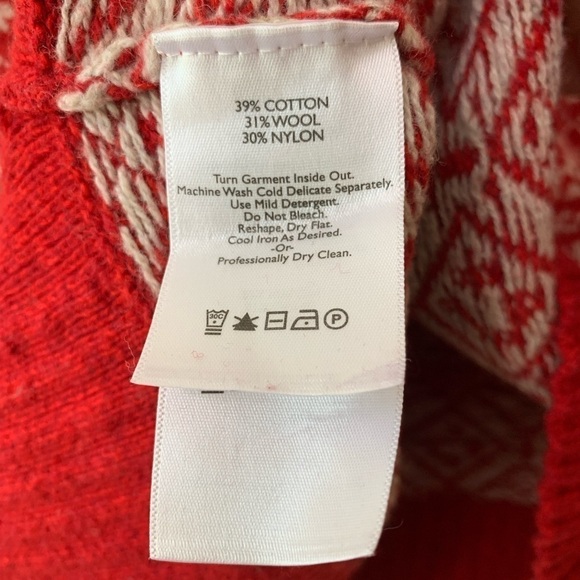 Eddie Bauer Red and White Fair Isle Cowl Neck Wool Blend Pullover Sweater Size L - Picture 10 of 11